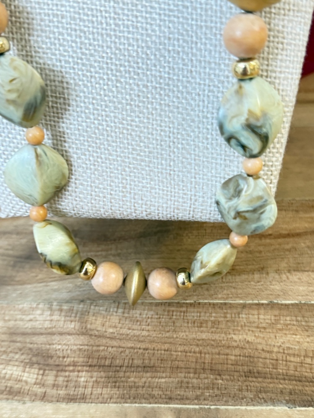 Vintage Napier Chunky Beads Necklace Marbled Earth Tones Cream Brown Gold - Picture 4 of 11